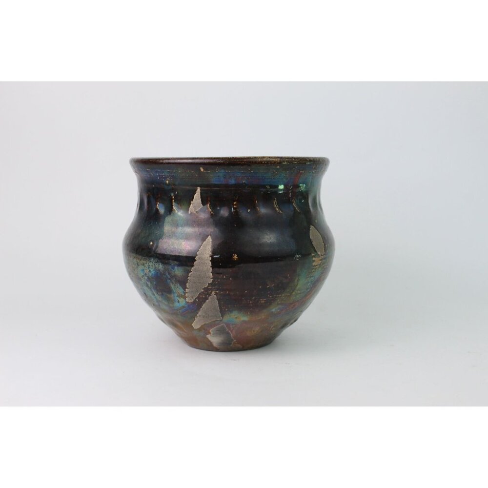 Vintage Handcrafted Raku Pottery Vase 1988 Signed, Iridescent Multicolor Decorat
